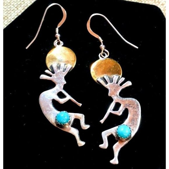 Native American George Begay Navajo Sterling Silver Turquoise Pierced Earrings - Picture 2 of 5